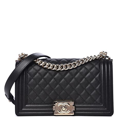 Chanel Black Quilted Caviar Medium Boy Bag Aged 